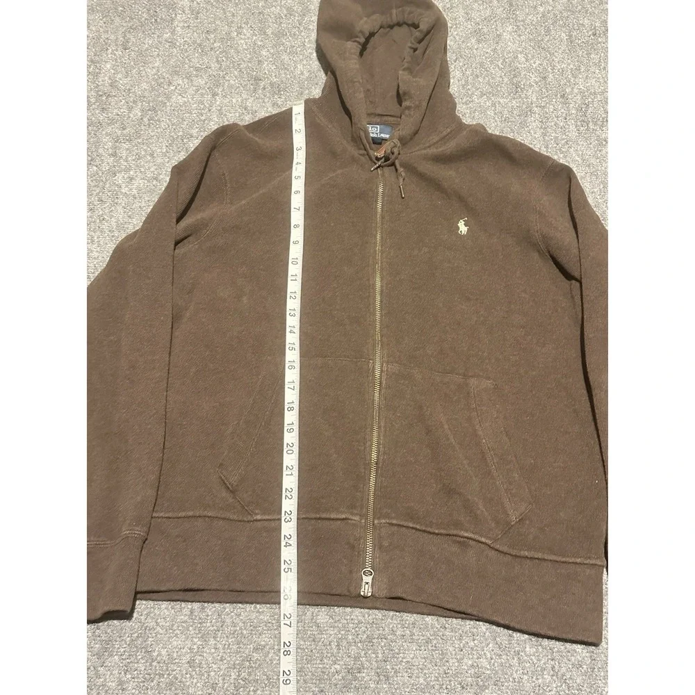 Polo Ralph Lauren Double Zip Hoodie Brown Men's L Sweatshirt 100% Cotton Vintage